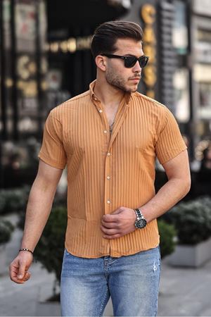 Erkek Kendinden Çizgi Desenli Gömlek