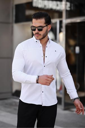 Düz Çıtçıtlı Slim Fit Kot Gömlek