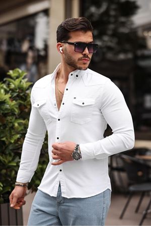 Slim Fit Çıtçıtlı Çift Cep Kot Gömlek