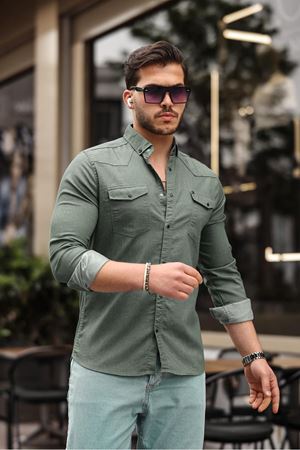 Slim Fit Çıtçıtlı Çift Cep Kot Gömlek