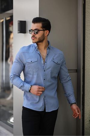 Slim Fit Çıtçıtlı Çift Cep Kot Gömlek