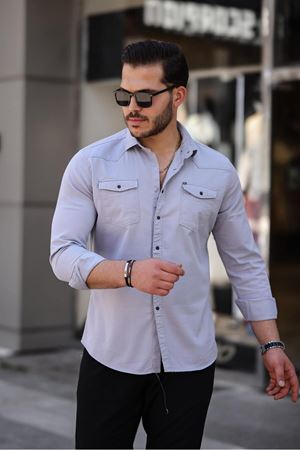 Slim Fit Çıtçıtlı Çift Cep Kot Gömlek
