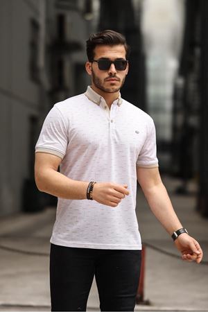 Erkek Kıvrılmaz Polo Yaka Cepsiz Slim Fit Desenli T-Shirt