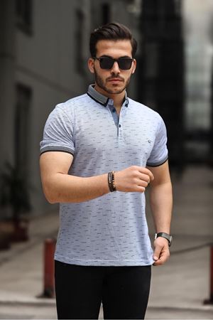 Erkek Kıvrılmaz Polo Yaka Cepsiz Slim Fit Desenli T-Shirt
