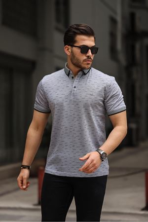 Erkek Kıvrılmaz Polo Yaka Cepsiz Slim Fit Desenli T-Shirt