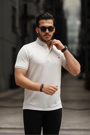 Erkek Kıvrılmaz Polo Yaka  Slim Fit Çizgili T-Shirt