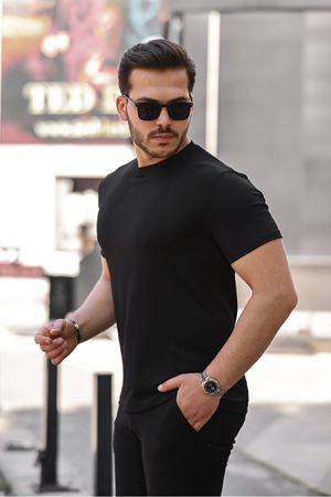 Erkek Bisiklet Yaka Örme Tişört