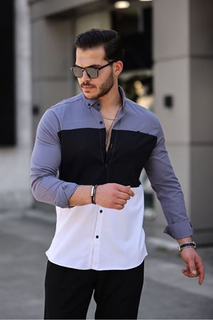 Üç Renk Slim Fit Likralı Kot Gömlek