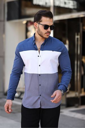 Üç Renk Slim Fit Likralı Kot Gömlek