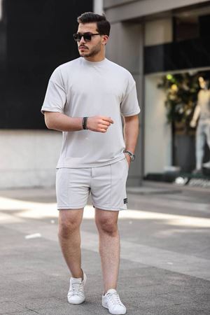 Erkek Alt Üst Oversize Tişört Basic Şort Gri Ikili Takım