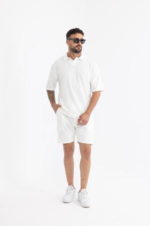 Erkek Basic Polo Yaka Tişört Şort Beyaz Ikili Takım