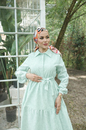 Kadın Trend Şık Terikoton Mint Uzun Elbise