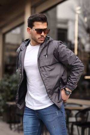 Erkek Içi Astarlı Suya Dayanıklı Kapüşonlu Cepli Yağmurluk