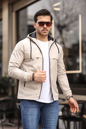 Erkek Içi Astarlı Suya Dayanıklı Kapüşonlu Cepli Yağmurluk