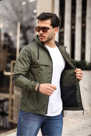 Erkek Içi Astarlı Suya Dayanıklı Kapüşonlu Cepli Yağmurluk