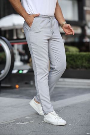 Erkek Bel Lastikli Düz Paça Jogger Gri Pantolon