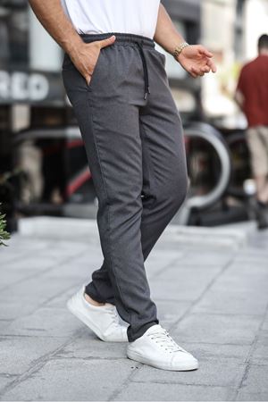 Erkek Bel Lastikli Düz Paça Jogger Antrasit Pantolon