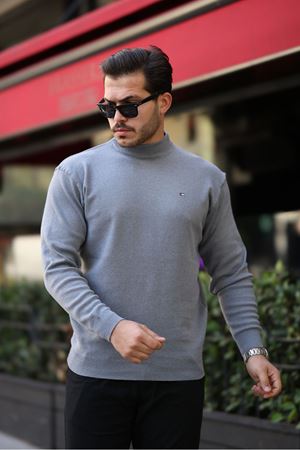 Erkek Yarım Balıkçı Yaka Günlük Füme Triko Kazak