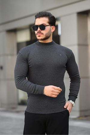 Erkek Yarım Balıkçı Yaka Günlük Antrasit Triko Kazak