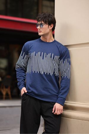 Erkek Bisiklet Yaka Baskılı Sweatshirt