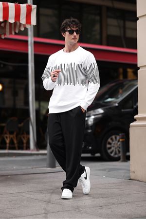 Erkek Bisiklet Yaka Baskılı Sweatshirt