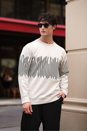 Erkek Bisiklet Yaka Baskılı Sweatshirt