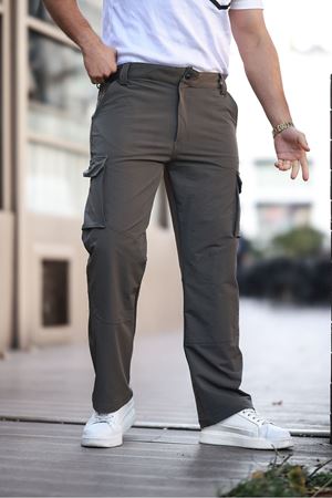 Erkek Kargo Cepli Dikiş Detaylı Haki Taktik Paraşüt Pantolon