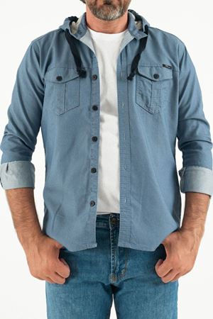 Erkek Günlük Trend Kapşonlu Dar Mavi Kot Gömlek