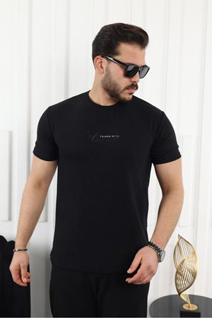Kendinden Desenli Baskılı T-Shirt