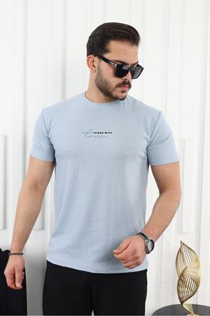 Kendinden Desenli Baskılı T-Shirt