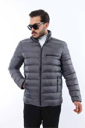 Erkek Trend Fermuarlı Şık Füme Şişme Mont