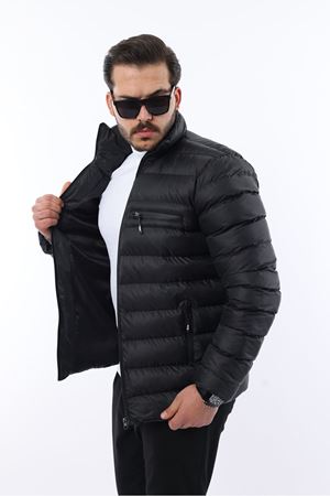 Erkek Trend Fermuarlı Şık Siyah Şişme Mont
