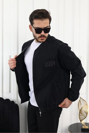 Erkek Oversize Günlük Bomber Jean Siyah Fermuarlı Kot Ceket