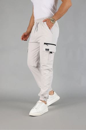 Erkek Kargo Cepli Fermuar Detaylı Jogger Gri Paraşüt Pantolon