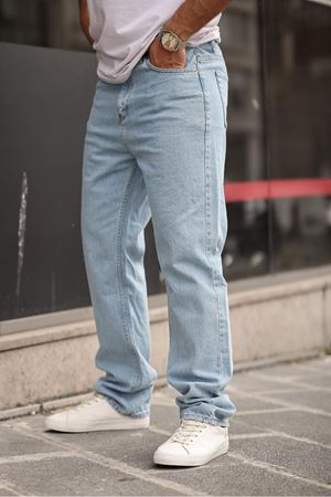 Erkek Bol Paça Basic Yüksek Bel B.Mavi Baggy Pantolon