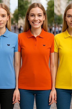 Kadın 3 Lü Paket Basic Kısa Kol Düz Polo Yaka Tişört