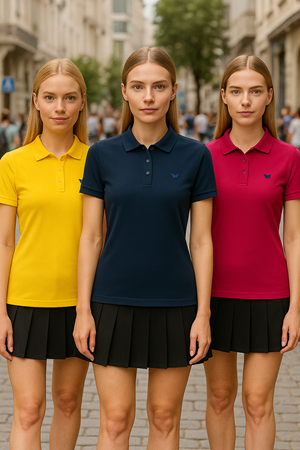 Kadın 3 Lü Paket Arma Kısa Kol Dar Polo Yaka Tişört