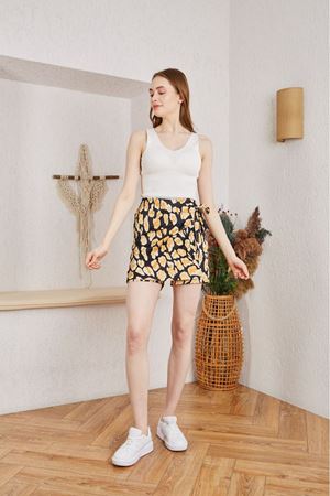 Kadın Leopar Desenli Yüksek Bel Bağlamalı Mini Etek