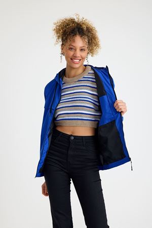 Kadın Astarlı Kapşonlu Mavi Rüzgarlık & Yağmurluk