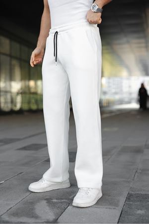 Erkek Bol Paça Beli Lastikli Beyaz Eşofman Altı