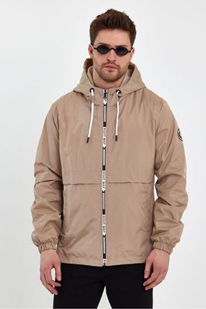 Erkek Baskılı Kapşonlu Taş Rüzgarlık & Yağmurluk