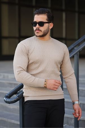 Erkek Bisiklet Yaka Uzun Kollu Taş Triko Kazak