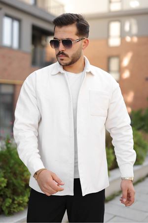 Erkek Kışlık Günlük Basic Oduncu Beyaz Kaşe Ceket