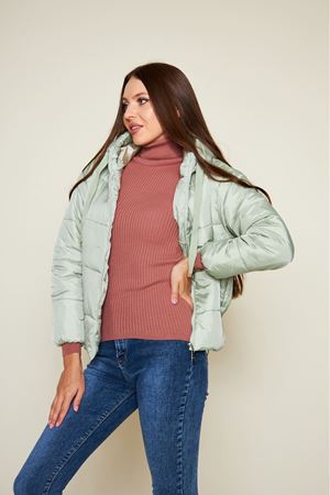 Kadın Kışlık Cepli Basic Kapüşonlu Mint Şişme Mont