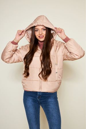 Kadın Kışlık Cepli Basic Kapüşonlu Pudra Şişme Mont