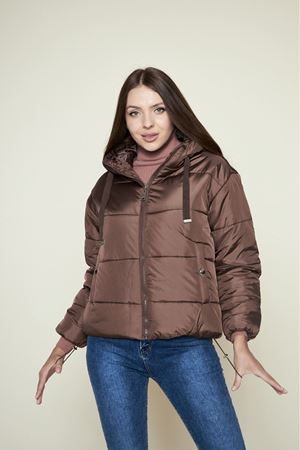 Kadın Kışlık Cepli Basic Kapüşonlu Kahve Şişme Mont