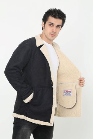 Erkek Kışlık Cepli Kruvaze Kürklü Siyah Süet Ceket