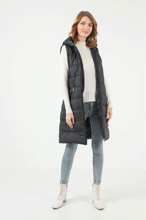 Kadın Uzun Kışlık Kapşonlu Siyah Kapitone Şişme Yelek