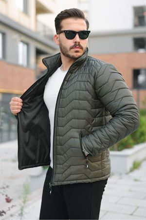 Erkek Kışlık Fermuarlı Günlük Kapitone Haki Şişme Mont