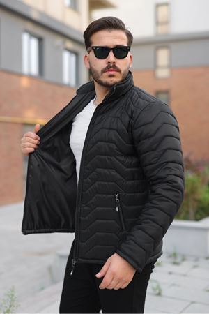 Erkek Kışlık Fermuarlı Günlük Kapitone Siyah Şişme Mont